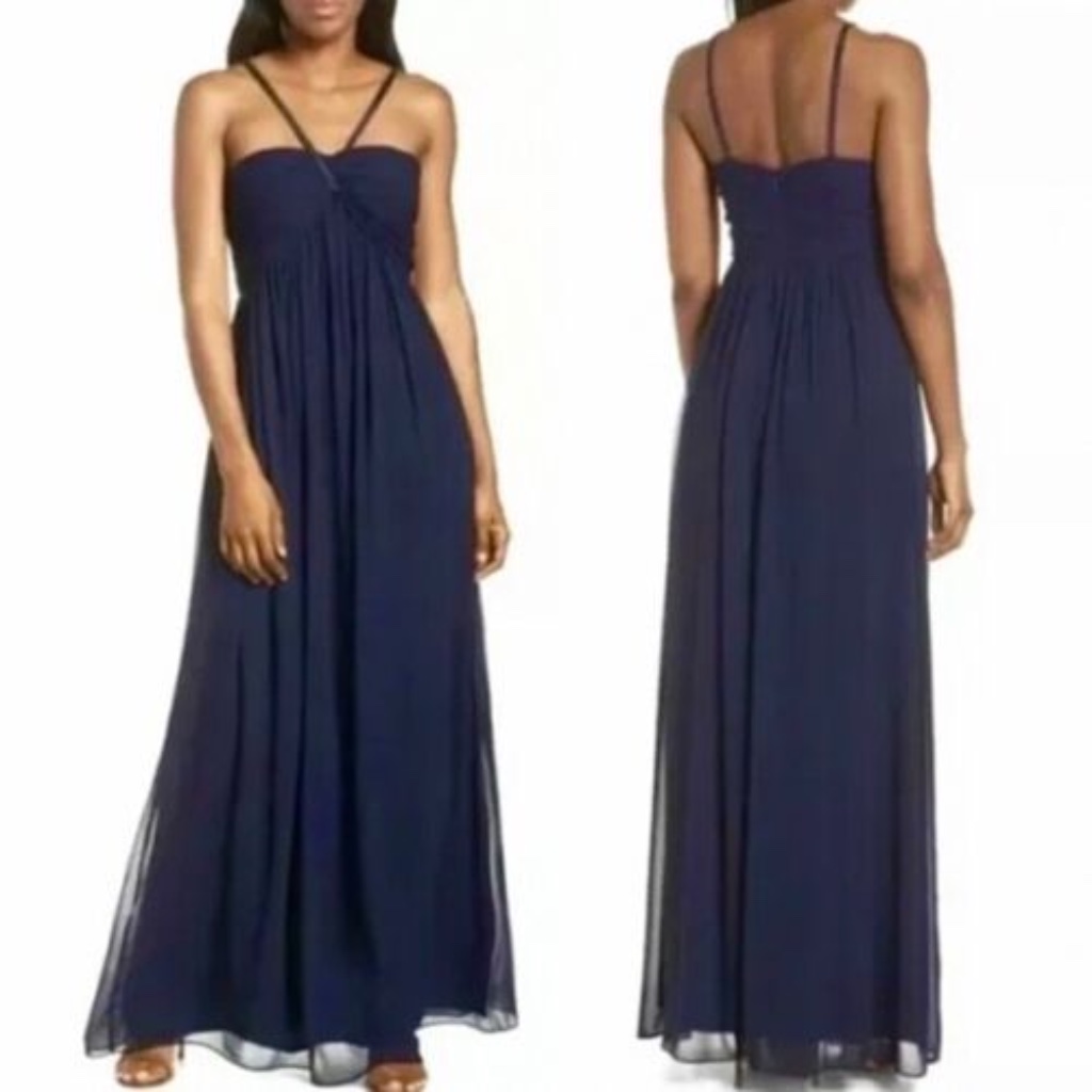 Eliza J Navy Blue Chiffon Maxi Gown Dress Size 8 Nwt
